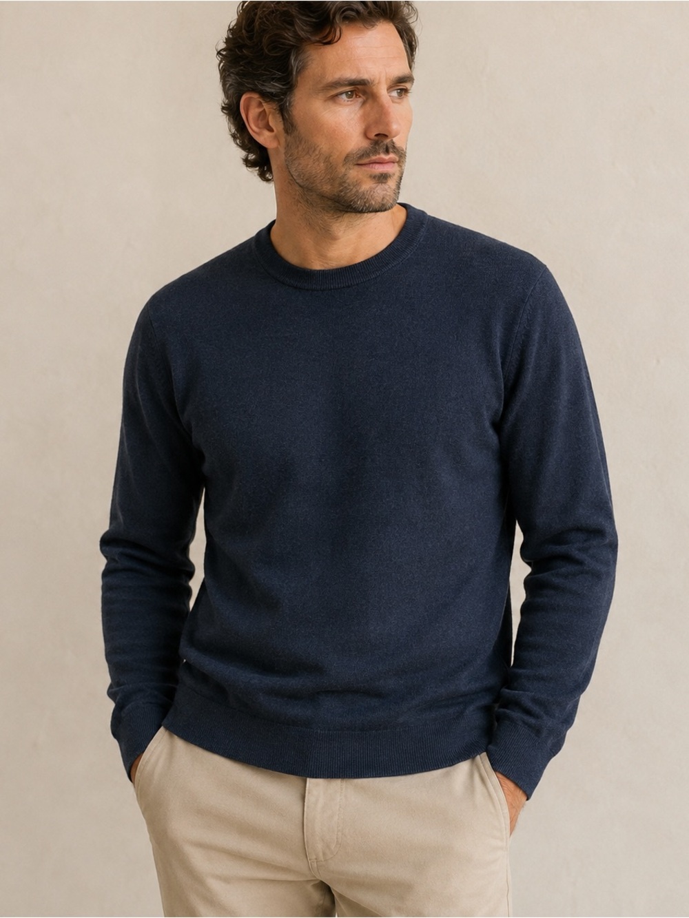 100% Codice Men’s Merino Wool Navy Crewneck Sweater EU 50 US M